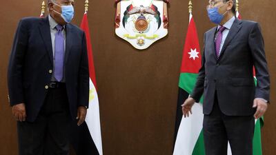Jordanian Foreign Minister Ayman Safadi meets with Egyptian Foreign Minister Sameh Shoukry in Amman. EPA