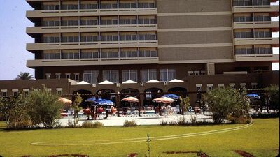 Hilton Al Ain at some point between 1973 and 1975, with people enjoying the hotel pool. Courtesy: Peter Alvis