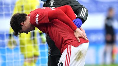Victor Lindelof of Manchester United comes off due to injury on Saturday. Getty