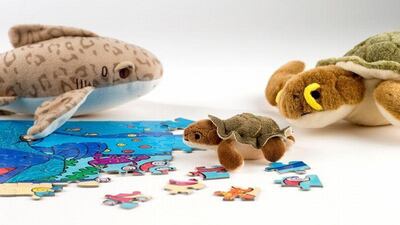 A Tiger Shark and the endangered Hawkesbill turtle from the Dubai Turtle Rehabilitation Trust. Courtesy Jumeirah Group