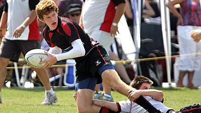 Action from yesterday's Abu Dhabi Harlequins Junior Rugby Tournament at Zayed Sports City yesterday.