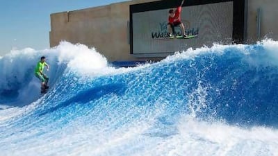 Yas Waterworld's Rush Rider attraction creates a permanent wave by pumping out water at speeds of up to 70 kilometres per hour. Courtesy Yas Waterworld