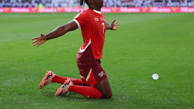 Breel Embolo celebrates scoring for Switzerland. Getty Images