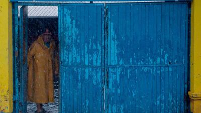 A man takes refuge in the Bilwi Baseball Stadium as Hurricane Eta makes landfall in Bilwi, Puerto Cabezas, Nicaragua. AFP