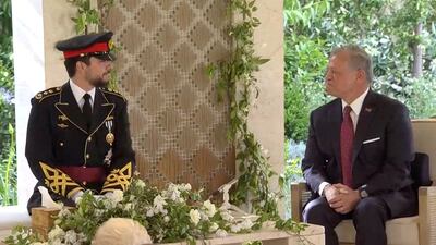 Prince Hussein and his father await the bride's arrival. Reuters