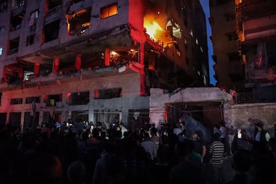 A building after it was hit by Israeli air strikes in the Al Remal area on May 15 in Gaza city. Getty