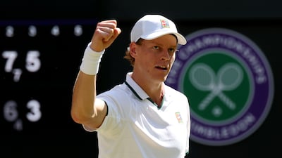 Jannik Sinner celebrates his victory against Jan-Lennard Struff at Wimbledon. Getty Images