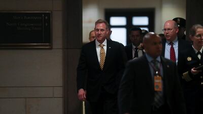 US Acting Defence Secretary Patrick Shanahan arrives to hold a classified briefing on Iran, with Secretary of State Mike Pompeo and Chairman of the Joint Chiefs US Marine Corps General Joseph Dunford, for members of the House of Representatives on Capitol Hill in Washington, US, May 21, 2019. REUTERS