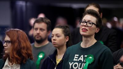Supporters are seen as Green Party candidate Caroline Lucas is announced as the winner for the constituency of Brighton Pavilion at a counting centre for Britain's general election in Brighton, Britain. Reuters