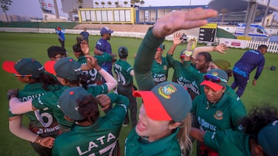 The Bangladesh women’s cricket team during their practice match against Zayed Cricket Academy at the Tolerance Oval, adjoining the Zayed Cricket Stadium in Abu Dhabi, ahead of their T20 World Cup Qualifier games. They face the UAE in a final warm-up match on Friday, September 16. All photos by Victor Besa / The National