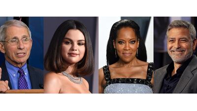 This combination photo shows Dr. Anthony Fauci, Selena Gomez, Regina King and George Clooney, who were named “2020 People of the Year" by People Magazine. AP Photo