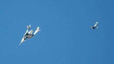 Virgin Galactic's SpaceShipTwo, dubbed the VSS Unity, completes its first ever free-flight test over Mojave, California. Kenneth Brown / Reuters