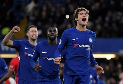 Chelsea's Marcos Alonso celebrates scoring against Southampton. Toby Melville / Reuters