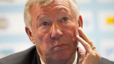 An unhappy Sir Alex Ferguson at the press conference after his side's 2-0 friendly defeat to Barcelona in Gothenberg