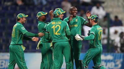 Lonwabo Tsotsobe, second right, is one of the few black players in the South Africa team. Pawan Singh / The National