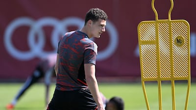 Bayern Munich's French defender Benjamin Pavard warms up. AFP
