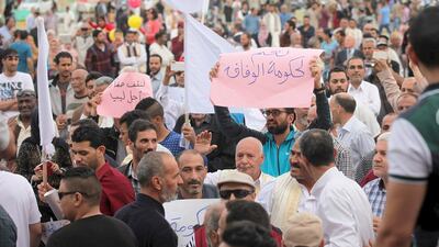 Supporters of the unity government shout slogans during a demonstration at Martyrs' Square in Tripoli this month. Hani Amara / Reuters