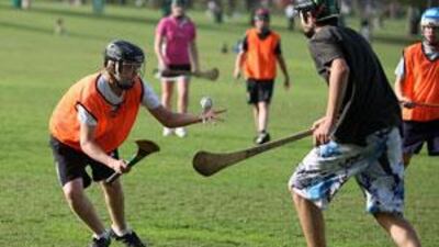Members of Jumeirah College hurling team practise at Safa Park in Dubai.