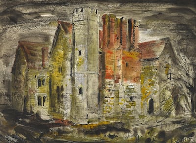 Painting of Notley Abbey, Vivien Leigh's country home, by artist John Piper. Courtesy Sotheby's