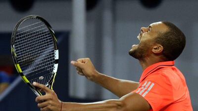 Jo-Wilfried Tsonga celebrates after defeating Rafael Nadal in the Shanghai Masters semi-final on Saturday in China. Andy Wong / AP / October 17, 2015