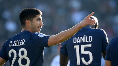 Carlos Soler celebrates are scoring PSG's second goal. AFP