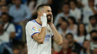 Real Madrid's Karim Benzema after missing a chance. Reuters