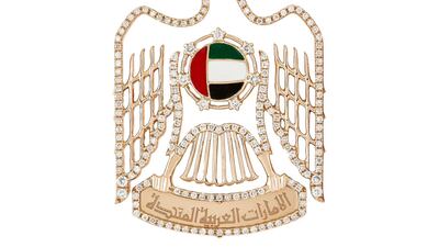 Emirati label O Jewellery has reimagined the Emblem of the UAE in white diamonds and enamel. Courtesy O Jewellery
