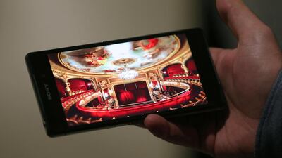 A video is played on the Sony Xperia Z2 smartphone during its launch in Dubai. Pawan Singh / The National