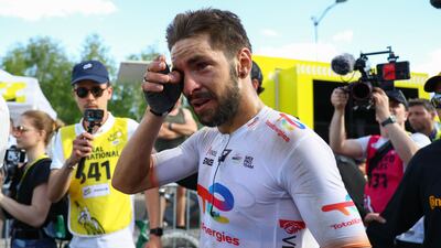 Anthony Turgis in tears after after winning Stage 9. AFP