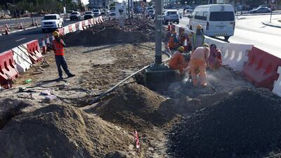Canal construction teams at work on Al Wasl Road next to Safa Park. The RTA is warning drivers that there will be more diversions put into place as building progresses. Jeffrey E Biteng / The National
