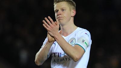 Manchester City's Oleksandr Zinchenko applauds supporters. Reuters