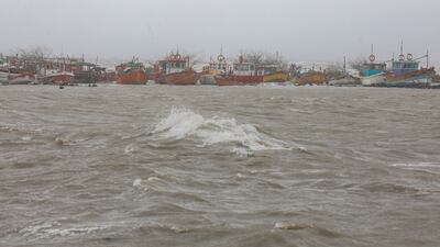 Fishing boats anchored near the sea coast in Mandvi. EPA