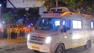 The ambulance carrying the dead body of Sridevi arrives at her house in Green Acres at Lokhandwala complex in Mumbai. Subhash Sharma for The National