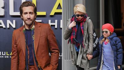 Jake Gyllenhaal, and Matilda Ledger with mother Michelle Williams. Getty Images