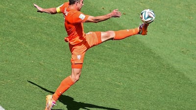 Netherlands captain Robin van Persie controls the ball during Sunday's round of 16 match against Mexico at the 2014 World Cup in Fortaleza, Brazil. Javier Soriano / AFP