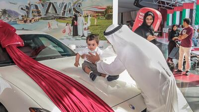 Humaid Al Muhairi, 11 months old, is the UAE’s newest and youngest Maserati owner thanks to Yas Island’s Say Yas prize draw. Courtesy Yas Island