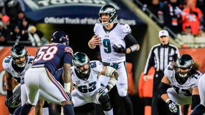 Philadelphia Eagles quarterback Nick Foles calls an audible signal change during the NFC Wild Card Playoff game against the Chicago Bears at Soldier Field in Chicago. EPA