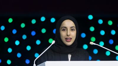 Shamma Al Mazrui, Minister of State for Youth, speaks at the RewirEd summit at Expo 2020 Dubai. Ruel Pableo for The National