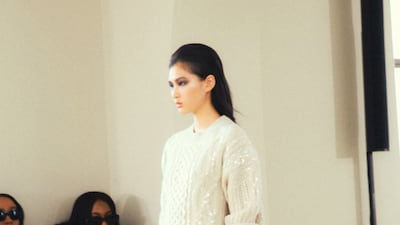A sequined Arran knit jumper at Altuzarra. Photo: Altuzarra