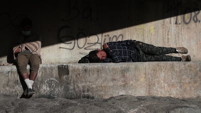 Refugees rest under bridge next to the railway in Tatvan district in Bitlis city eastern province of Turkey.