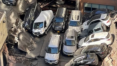 A collapsed car park in lower Manhattan, New York. AFP