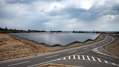Solar power generation facilities at the Fukushima hydrogen energy research field in the town of Namie, Japan. AFP