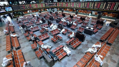 Main hall at the Kuwait Stock Exchange (Boursa) in Kuwait City. Financial inflows are expected to accelerate. AFP