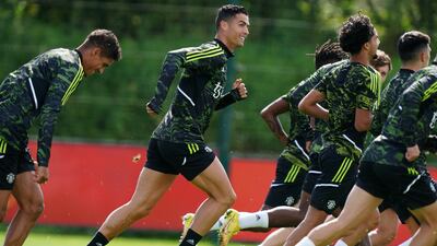 Manchester United's Cristiano Ronaldo trains. PA