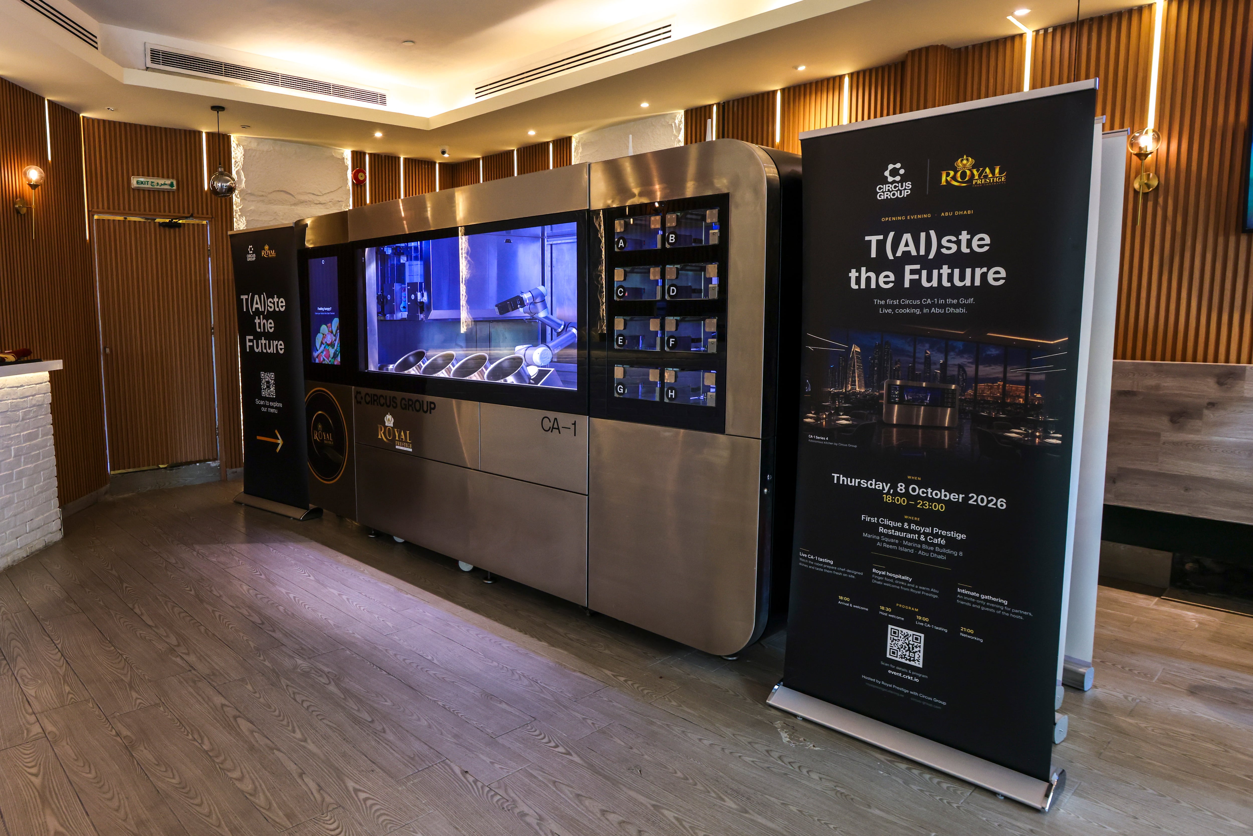 The CA-1, a fully autonomous, AI-powered robotic kitchen and meal-production system at First Clique & Royal Prestige Restaurant & Café Marina Square in Abu Dhabi. Victor Besa / The National