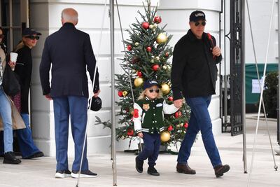 Hunter Biden, his son, Beau, and his wife, Melissa Cohen Biden, leave the White House with his father, President Joe Biden, to fly to Camp David for the Christmas holiday. AFP