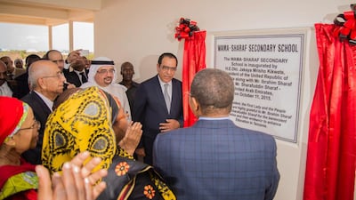 President Jakaya Kikwete and first lady Mama Salma Kikwete join Ibrahim and Sharafuddin Sharaf, owners of the Sharaf Group, Dubai, in inaugurating the school. Photos Courtesy Wama Sharaf Group