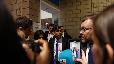 Mr Sunak arrives for the count and declaration in Northallerton. Getty Images
