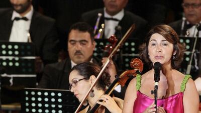 Oumeima El Khalil performs during the 50th International Festival of Carthage at the Roman Theatre of Carthage in Tunis on July 31, 2014. Anis Mili / Reuters