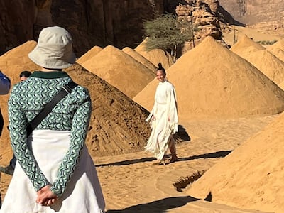 Alicia Keys at the site of Jim Denevan's art installation 'Angle of Repose' at Desert X AlUla 2022. Melissa Gronlund for The National